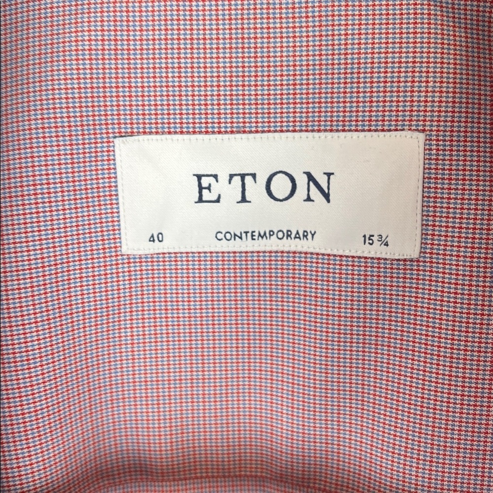 Eton Red Blue Checkered Button Down Dress Shirt Men's 40/15.75 - Picture 8 of 10